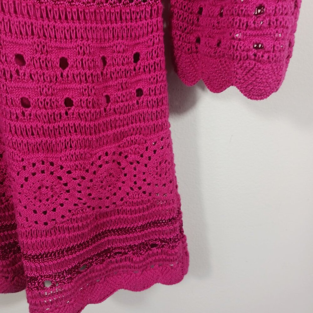 Hot In Hollywood Fuchsia Pink Crochet Tunic W/ Attached Tank, 3/4 Sleeve, Medium - Picture 8 of 16